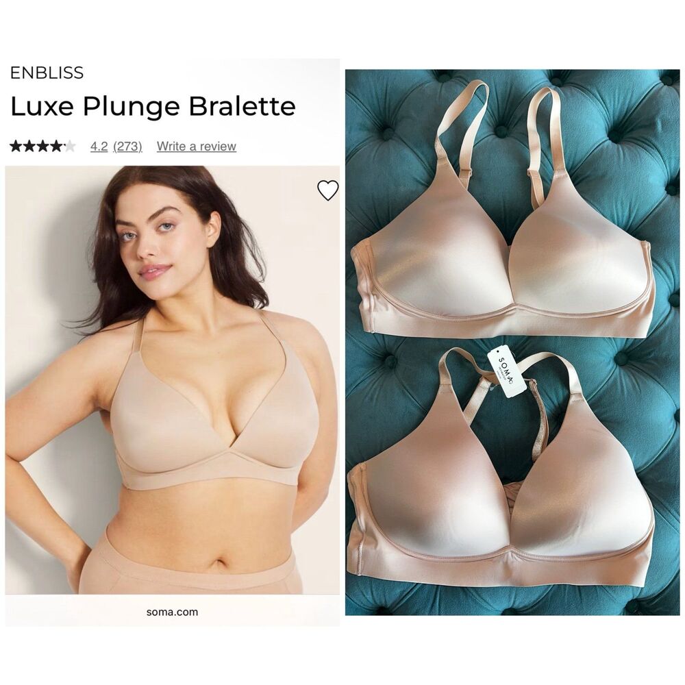 2 Soma Embliss Luxe Plunge Bralette Wireless Bra Bundle One NWT size XXL Nude